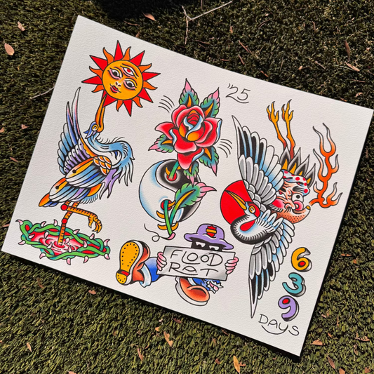 Sun and Crane 11x14 flash sheet